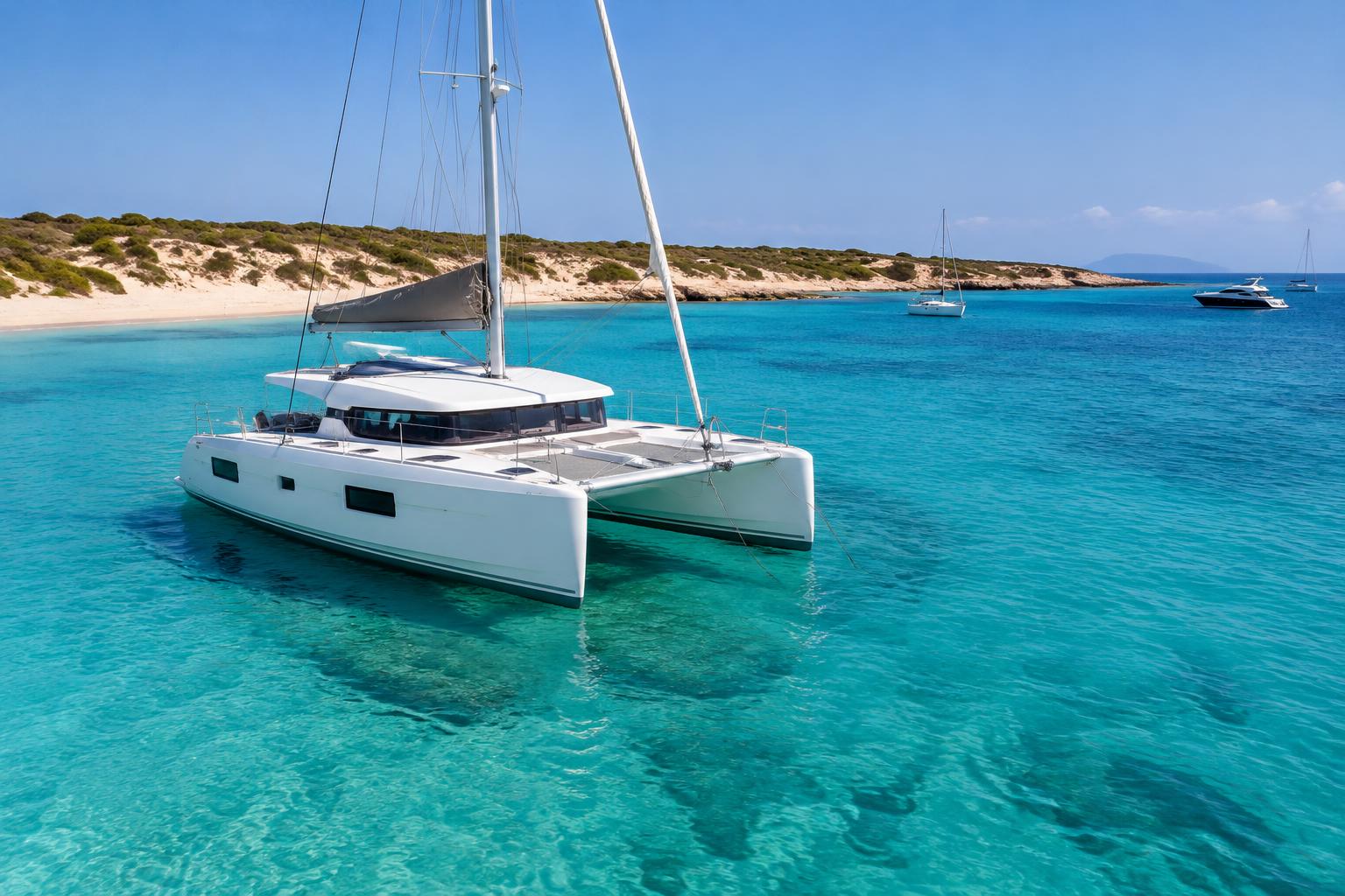 Illustration IA de croisière en catamaran — Baléares
